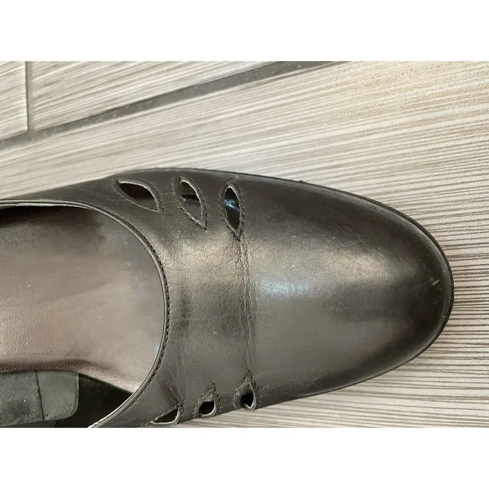 Etienne Aigner Ville Vintage Black Leather Pumps Cutout Design Block Heel 10M - Picture 3 of 16